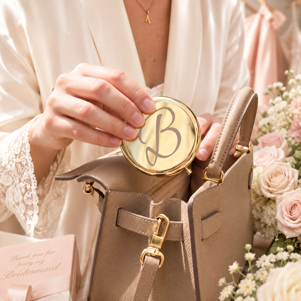 Personalized Compact Mirror for Bridesmaids, Engraved Pocket Makeup Mirror, Custom Name Wedding Party Favor