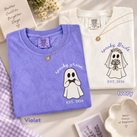 Personalized Spooky Bride and Groom Shirts, Matching Halloween Wedding Tees, Custom Wedding Date Couple Shirts, Ghost Newlywed Gift