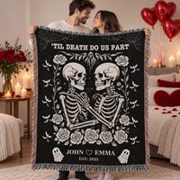 Skeleton Couple Till Death Blanket, Personalized Skeleton Lovers Wedding Blanket, Spooky Goth Couple Halloween Gift, Valentines, Anniversary