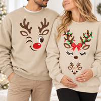 Christmas Reindeer Pregnancy Announcement Sweatshirt & Hoodie – Matching Couple Set