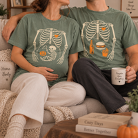 Funny Halloween Pregnancy Couple Shirts for Expecting Parents, Matching Skeleton Mom Dad Tees, Spooky Baby Announcement Gift