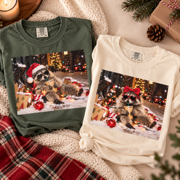 Holiday Coffee Raccoon Comfort Colors Shirts – Matching Couple Gift