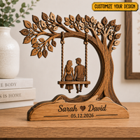 Personalized Couple Tree Wooden Block, Custom Anniversary Gift for Couples, Romantic Wooden Plaque, Wedding Gift, Home Decor