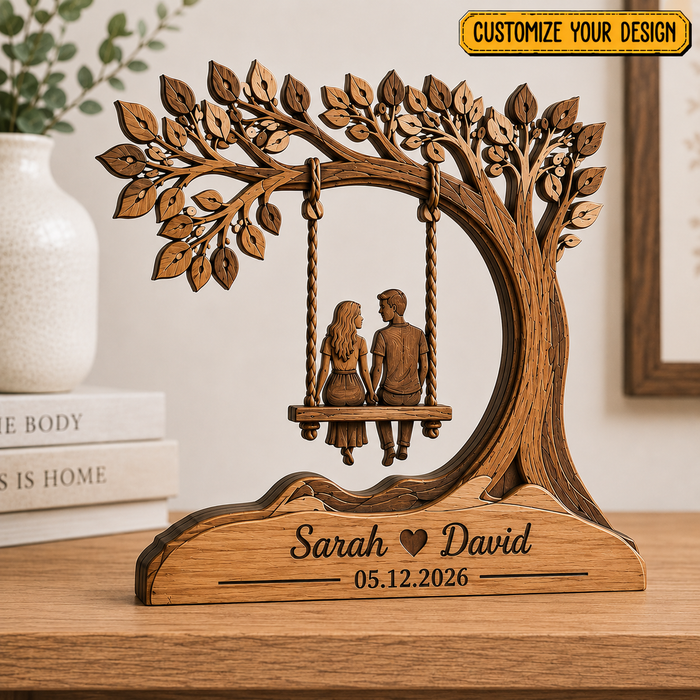 Personalized Couple Tree Wooden Block – Romantic Anniversary Gift