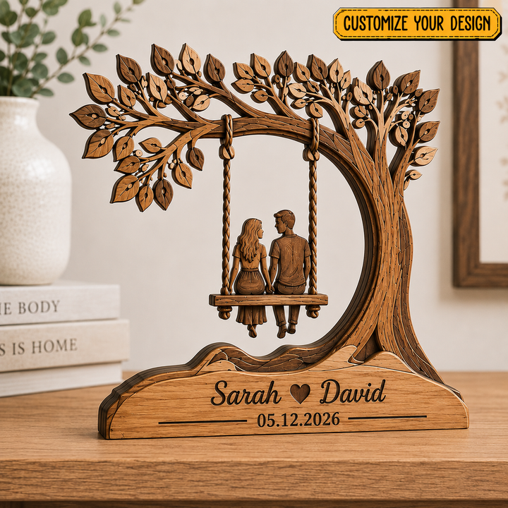 Personalized Couple Tree Wooden Block, Custom Anniversary Gift for Couples, Romantic Wooden Plaque, Wedding Gift, Home Decor