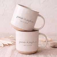 Personalized Couple Pottery Mugs with Names & Date - Wedding Gift for Newlyweds, Husband and Wife - Engagement & Anniversary Gift