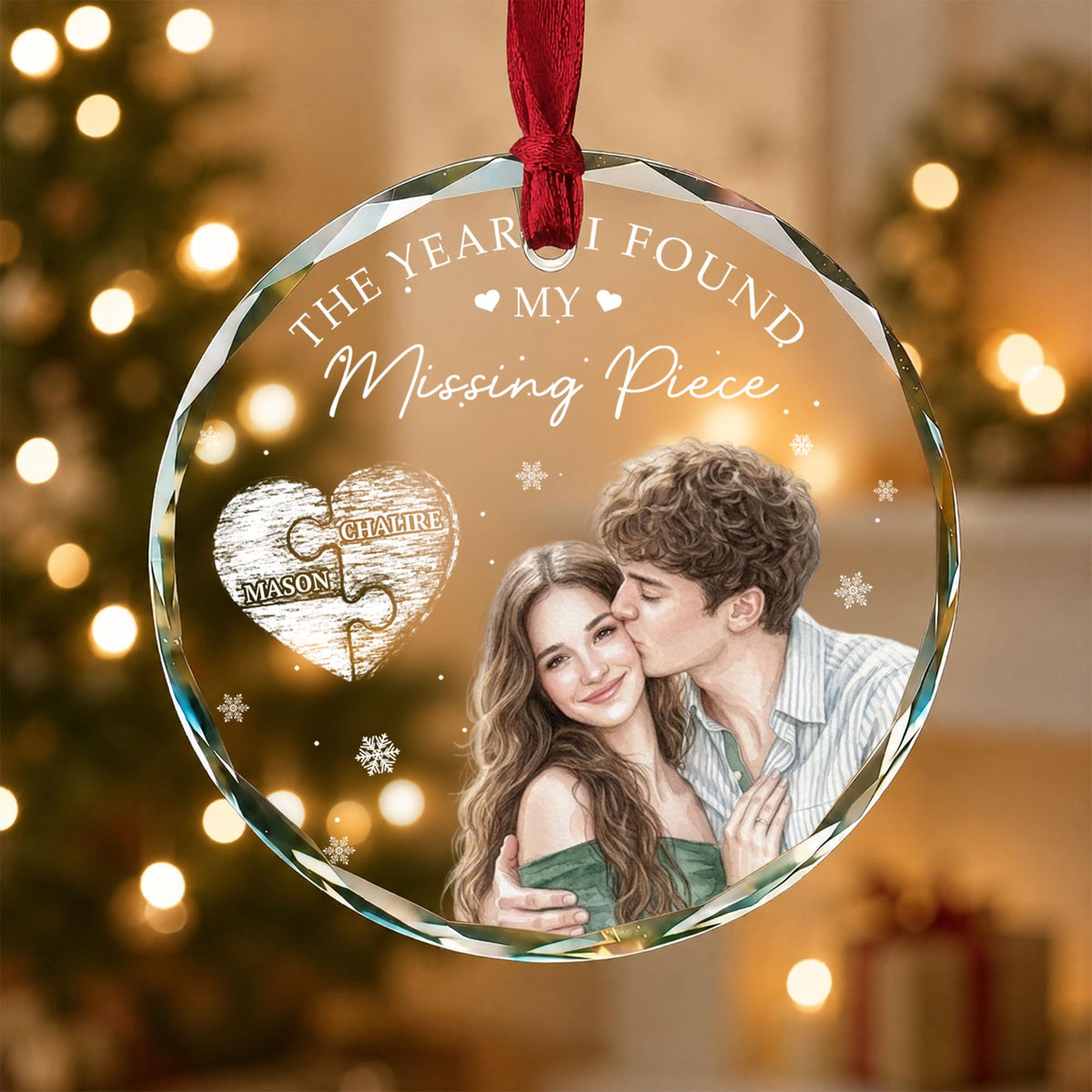 Personalized The Year I Found My Missing Piece Photo Crystal Ornament image 3