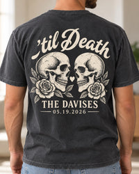 Vintage 'Til Death personalized wedding tee back print