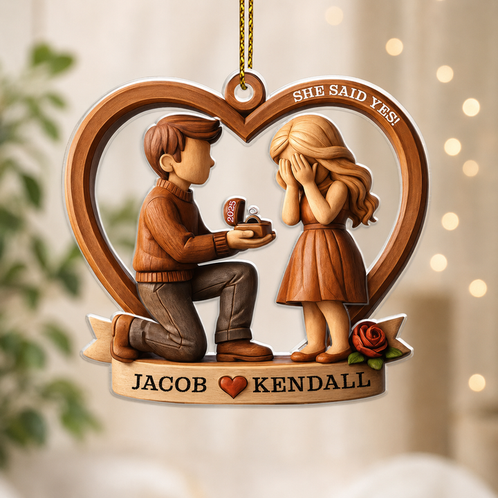 Personalized Marriage Proposal Ornament, Custom Couple Names, 2-Layer Acrylic First Christmas Engaged Gift