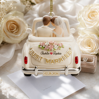 Personalized Just Married Car Ornament, Custom Names & Wedding Date, 2-Layer Acrylic Newlywed Gift