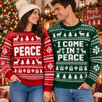 Peace & I Come In Peace Couple Sweaters – Funny Christmas Gift