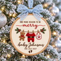 Personalized Baby Clothes Embroidered Hoop Ornament – Christmas Pregnancy Reveal
