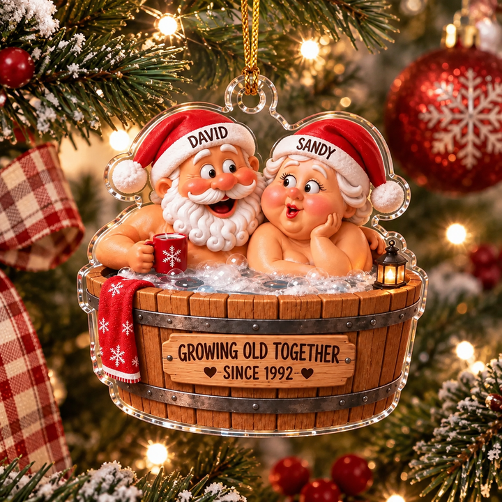 Personalized Couple Christmas Ornament 2D Flat Acrylic Custom Names Growing Old Together Anniversary Gift