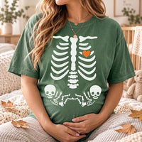 Skeleton Twin Pregnancy Announcement Shirt, Halloween Maternity Tee, Spooky Mom of Twins Costume