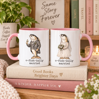 Funny Just Married Fish Mug, Newlywed Matching Couple Mug, Wedding Gift for Bride and Groom, Funny Honeymoon Couple Gift