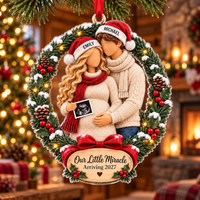Personalized Our Little Miracle Wreath Ornament – Christmas Pregnancy Reveal