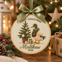 Personalized Mallard Duck Ornament, Embroidered Christmas Tree First Christmas Baby Name Hoop, Baby 1st Christmas Ornament, Baby Shower Gift