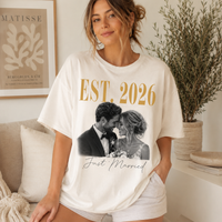 Personalized Photo Shirt for Wedding & Honeymoon, Custom Just Married Tee, Wedding Photo T-Shirt, Newlywed Couple Gift