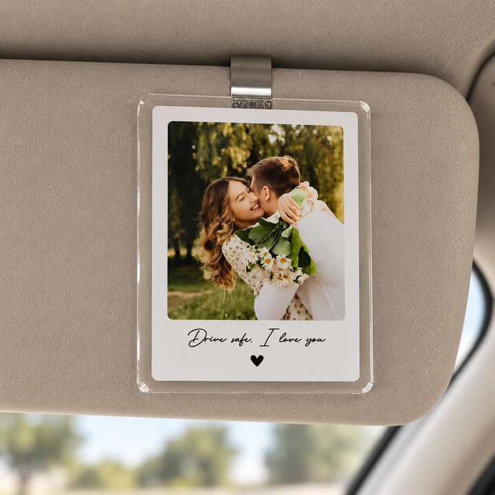 Custom Photo Drive Safe I Love You, Personalized Couple Photo Car Visor Clip, Anniversary Gift for Him, Gifts for Boyfriend, Drive Safe Gift