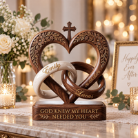 Personalized Christian Heart Cross Wooden Block, Custom Names & Wedding Date, Interlocking Rings Wedding Keepsake, Anniversary Gift for Couple