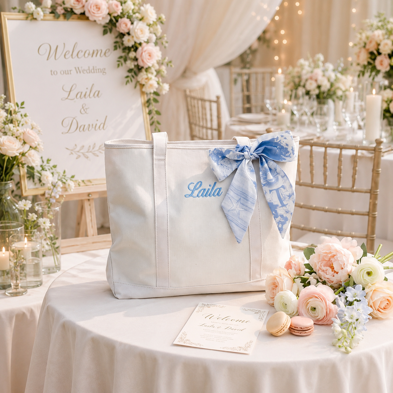 Personalized Embroidered Canvas Tote Bag for Bridesmaids, Custom Name Wedding Party Gift & Bachelorette Favor