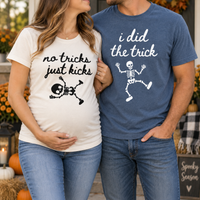 No Tricks Just Kicks & I Did The Trick Couple Shirts – Pregnancy Announcement