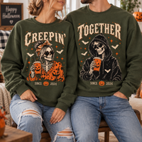 Creepin & Together Skeleton Sweatshirt & Hoodie – Halloween Couple Gift