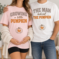 Custom Growing A Little Pumpkin T-Shirt, The Man Behind Tee, New Parents Gift, Pumpkin Couple Shirt, Autumn Mama Shirt
