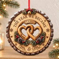 Custom Couple Wedding Anniversary 2Layer Wooden Ornament, First Christmas Wood Ornament, The Year We Became Mr Mrs Ornament, Wedding Gift
