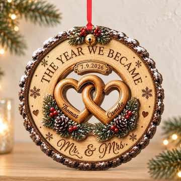 Custom Couple Wedding Anniversary 2Layer Wooden Ornament, First Christmas Wood Ornament, The Year We Became Mr Mrs Ornament, Wedding Gift