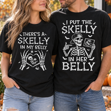 Skelly In My Belly & I Put The Skelly Couple Shirts – Pregnancy Announcement