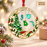 Personalized Family Love Knows No Distance Christmas Ornament, Custom State Hanging Keepsake