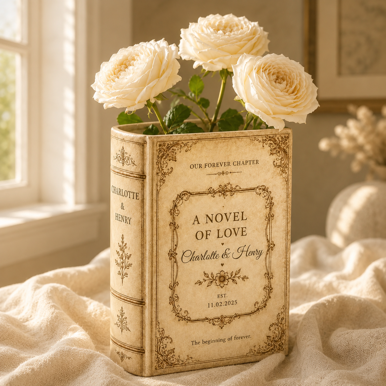 Personalised Love Story Ceramic Book Vase, Custom Wedding Gift for Couple, Bridal Shower Gift, Engagement Wedding Gift, Bridesmaid Gift