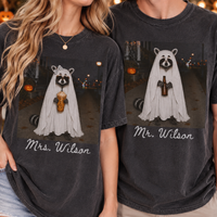 Personalized Raccoon Ghost Couple Shirts, Funny Halloween Matching Husband and Wife Tees