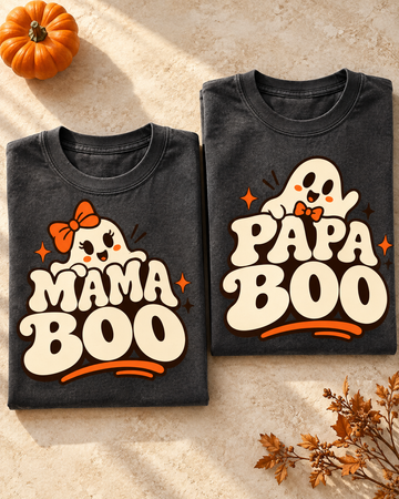 Mama Boo & Papa Boo Matching Halloween Comfort Colors Tees