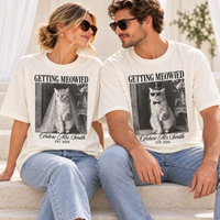 Personalized Getting Meowied Couple Shirts, Custom Future Mrs & Mr Last Name Tees, Cat Bride Groom Shirts, Engagement Gift