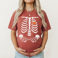 Skeleton Twin Pregnancy Announcement Shirt, Halloween Maternity Tee, Spooky Mom of Twins Costume