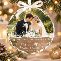 Personalized Our First Christmas Married Ornament, Custom Wedding Photo Ornament, Mr and Mrs Ornament, Wedding Gift for Newlyweds