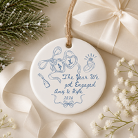 Personalized Engagement Ceramic Ornament, Custom Names & Year Keepsake for Couples, The Year We Got Engaged Gift for Bride-to-Be