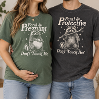 Feral & Pregnant Raccoon Couple Shirts, Protective Dad Matching Tee, Funny Pregnancy Announcement Shirt, Expecting Parents Gift