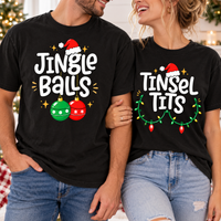 Jingle Balls & Tinsel Tits Comfort Colors Shirts – Christmas Couple Gift