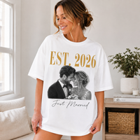 Personalized Photo Shirt for Wedding & Honeymoon, Custom Just Married Tee, Wedding Photo T-Shirt, Newlywed Couple Gift