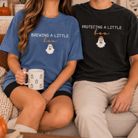 Halloween Pregnancy Couple Shirts for Expecting Parents, Brewing & Protecting a Little Boo Tees, Spooky Baby Announcement Gift