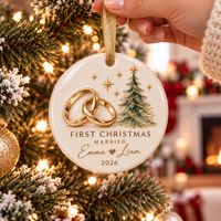 Personalized First Christmas Married Ceramic Ornament – Newlywed Couple Gift