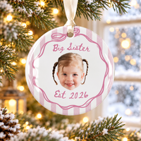 Personalized Striped Baby Photo Ornament – Baby's First Christmas