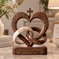 Personalized Christian Heart Cross Wooden Block, Custom Names & Wedding Date, Interlocking Rings Wedding Keepsake, Anniversary Gift for Couple