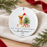 Personalized Teddy Bear Ceramic Ornament – Baby Boy's First Christmas