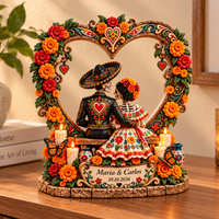 Personalized Day of the Dead Couple Wooden Block, Custom Names & Date Dia de los Muertos Decor, Anniversary Gift for Couple