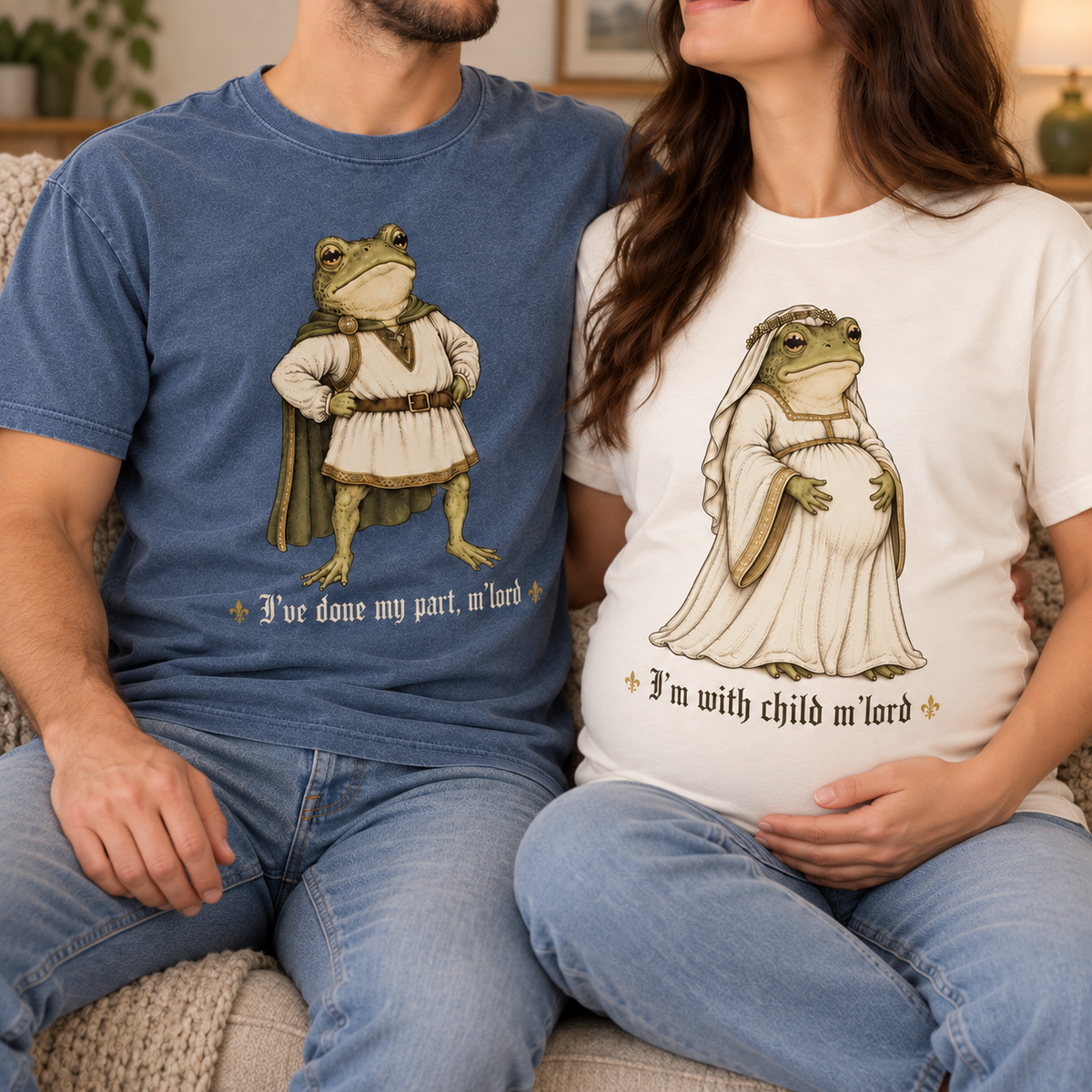 M'Lord Frog Pregnancy Announcement Matching Comfort Colors Tee matching pregnancy announcement tees