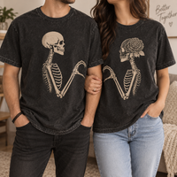 Personalized Till Death Do Us Part Skeleton Couple Shirts, Custom Wedding Date Bride Groom Tees, Gothic Newlywed Matching Shirts